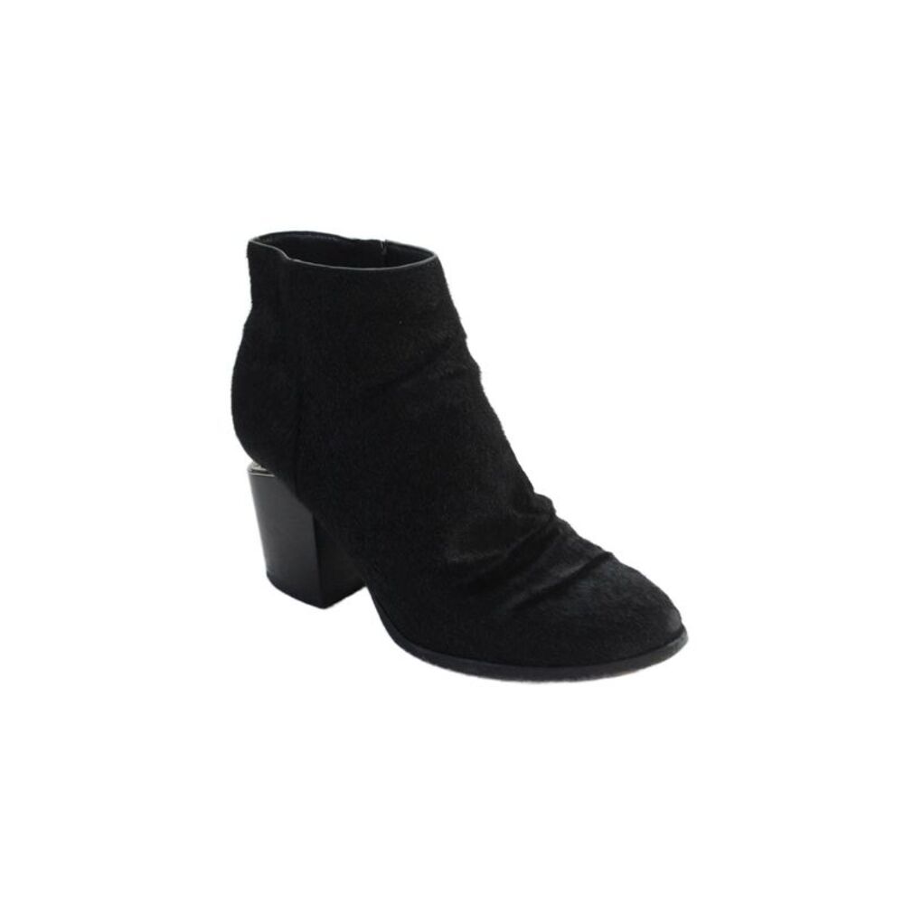 Alexander Wang Women's Round Toe Block Heels Leather Ankle Boots Black Size 37.5